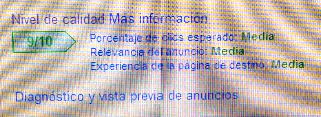Nivel de Calidad de anuncios en Adwords Nivel de calidad 3 Nivel de calidad de nuestras palabras clave
